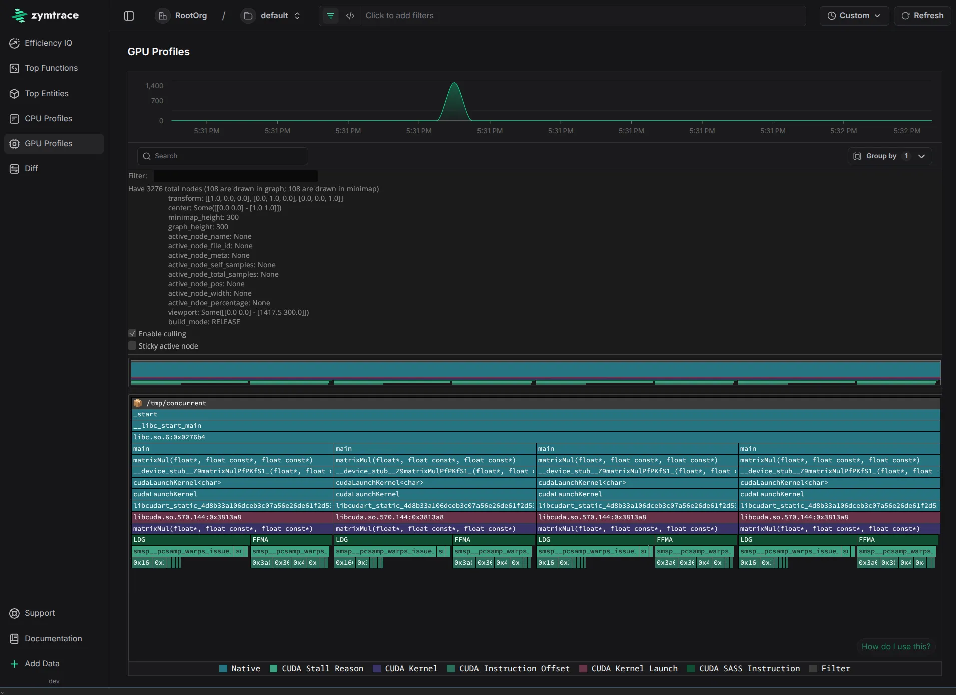 zymtrace AI flamegraph debug mode