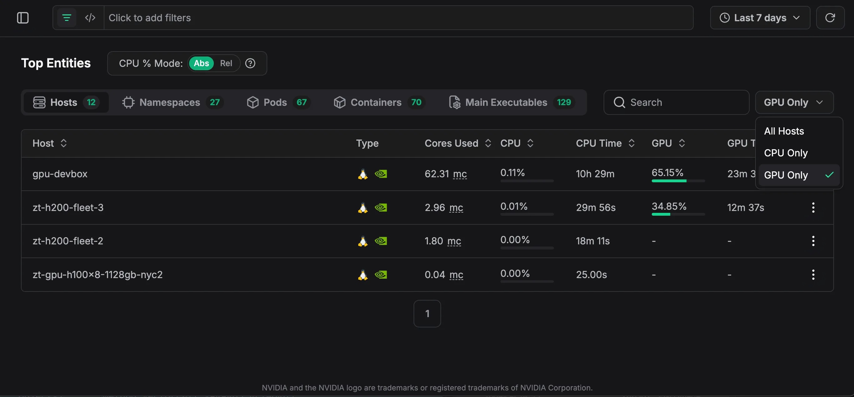 GPU Host list view